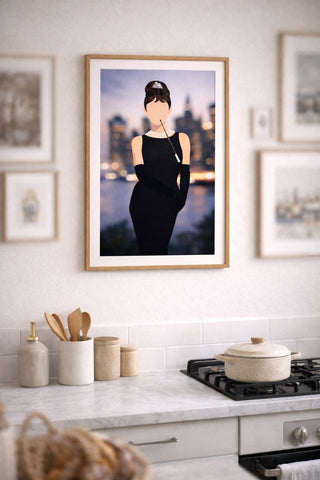Audrey Hepburn Print | Minimalist Fashion Portrait, Black Dress A4