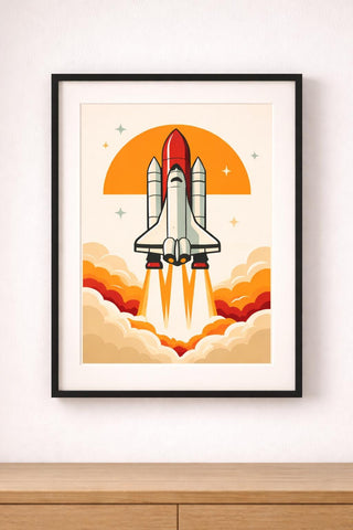 Retro Space Shuttle Launch Poster | Mid-Century Modern Wall Art (A4 Print)