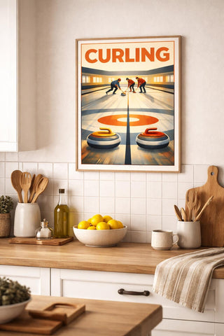 Curling Wall Art A4 Glossy Print Retro Sports Poster Ice Rink Decor Winter Olympics