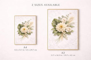 Set of 3 Neutral Botanical Prints | Luxury Floral Wall Art, Minimalist Poster (A4/A3)