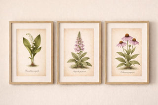 Vintage Botanical Prints Set of 3 – Antique Flower Illustrations – Echinacea, Foxglove & Lily of the Valley – Botanical Wall Art – A4 A3