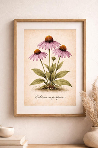 Vintage Botanical Prints Set of 3 – Antique Flower Illustrations – Echinacea, Foxglove & Lily of the Valley – Botanical Wall Art – A4 A3