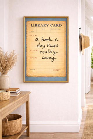 Vintage Library Card Print – A Book A Day Quote Poster – Book Lover Wall Art