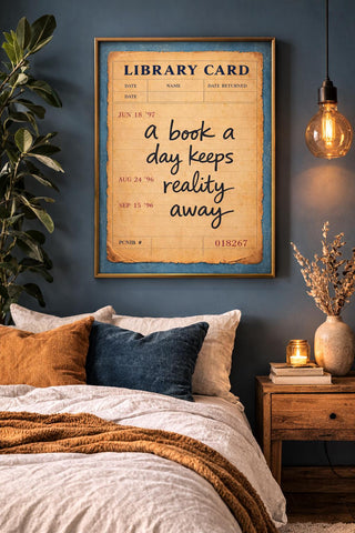 Vintage Library Card Print – A Book A Day Quote Poster – Book Lover Wall Art