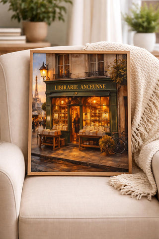 Paris Bookshop Print – Vintage Street Scene, Book Lover Gift (A3 A4)
