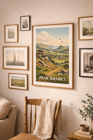 Peak District Vintage Travel Poster – English Countryside Landscape Wall Art (A4 A3)