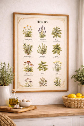Vintage Herb Chart Print – Botanical Wall Art, Antique Kitchen Poster