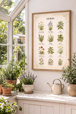 Vintage Herb Chart Print – Botanical Wall Art, Antique Kitchen Poster