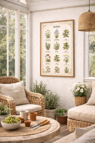 Vintage Herb Chart Print – Botanical Wall Art, Antique Kitchen Poster