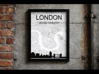 Framed London Map Art – Detailed Street Map Skyline Decor – Black White UK City Print