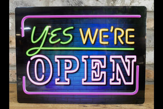Yes, We're Open - Colourful LED Neon Sign | Bar Wall Decor, Man Cave Light