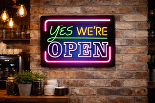 Yes, We're Open - Colourful LED Neon Sign | Bar Wall Decor, Man Cave Light