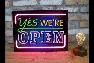 Yes, We're Open - Colourful LED Neon Sign | Bar Wall Decor, Man Cave Light