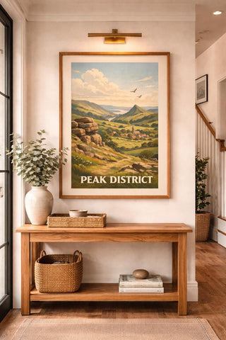 Peak District Vintage Travel Poster – English Countryside Landscape Wall Art (A4 A3)