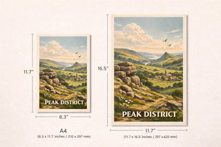 Peak District Vintage Travel Poster – English Countryside Landscape Wall Art (A4 A3)