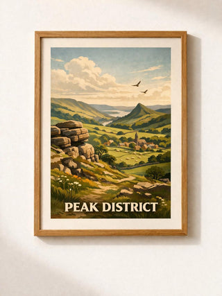 Peak District Vintage Travel Poster – English Countryside Landscape Wall Art (A4 A3)