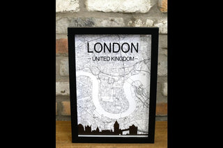 Framed London Map Art – Detailed Street Map Skyline Decor – Black White UK City Print