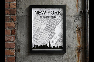 New York City Map Art – Framed Skyline Street Map Decor, NYC Gift Wall