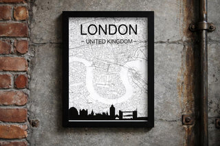 Framed London Map Art – Detailed Street Map Skyline Decor – Black White UK City Print