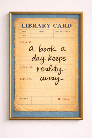 Vintage Library Card Print – A Book A Day Quote Poster – Book Lover Wall Art