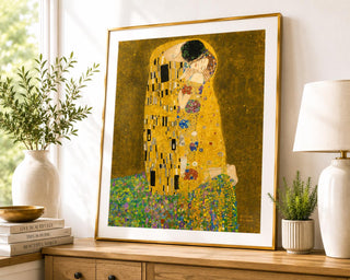 The Kiss Print | Gustav Klimt Inspired Gold Romantic Wall Art, Bedroom Decor (A4 A3)