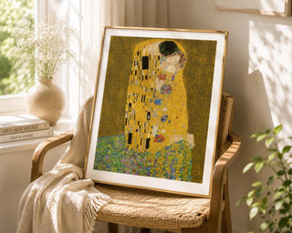 The Kiss Print | Gustav Klimt Inspired Gold Romantic Wall Art, Bedroom Decor (A4 A3)