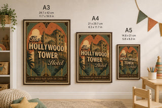 Tower of Terror, Hollywood Tower Hotel Vintage Travel Poster | Art Deco Theme Park Wall Art | Haunted Hotel Print | A5 A4 A3