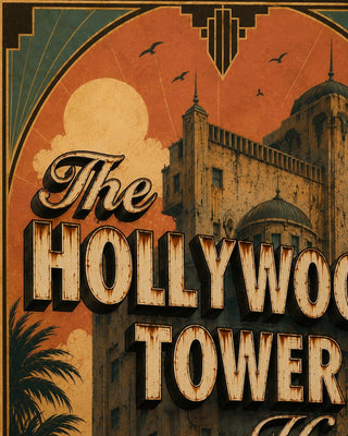 Tower of Terror, Hollywood Tower Hotel Vintage Travel Poster | Art Deco Theme Park Wall Art | Haunted Hotel Print | A5 A4 A3