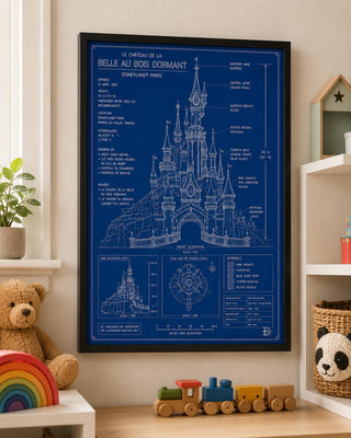 Sleeping Beauty Castle Blueprint Print, Disneyland Paris Attraction Art (A5/A4/A3)