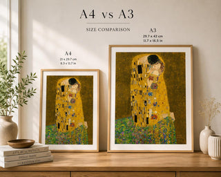 The Kiss Print | Gustav Klimt Inspired Gold Romantic Wall Art, Bedroom Decor (A4 A3)