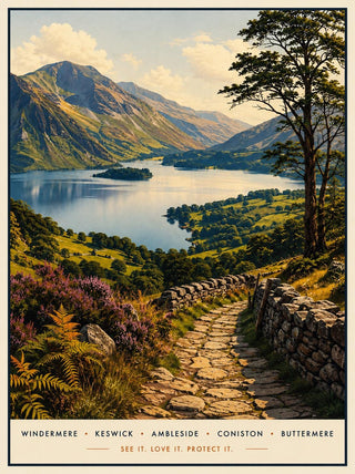 Lake District Travel Poster, Vintage Windermere