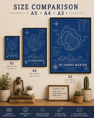 Big Thunder Mountain Blueprint Print, Disneyland Paris Attraction Art (A5/A4/A3)