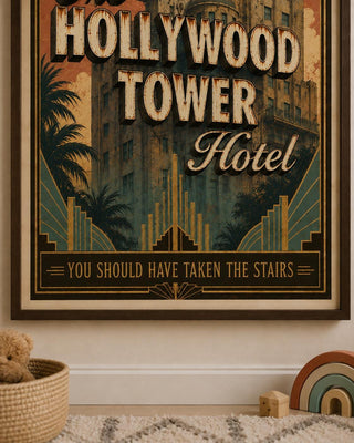 Tower of Terror, Hollywood Tower Hotel Vintage Travel Poster | Art Deco Theme Park Wall Art | Haunted Hotel Print | A5 A4 A3