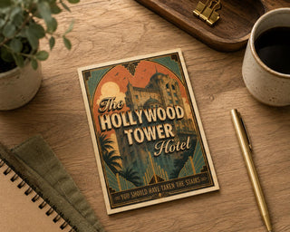 Tower of Terror, Hollywood Tower Hotel Vintage Travel Poster | Art Deco Theme Park Wall Art | Haunted Hotel Print | A5 A4 A3