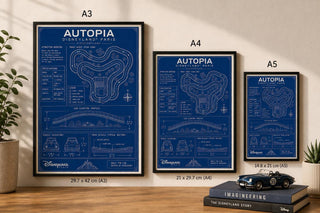 Autopia Ride, Blueprint Print, Disneyland Paris Attraction Art (A5/A4/A3)
