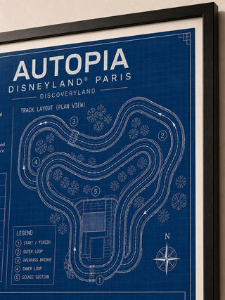 Autopia Ride, Blueprint Print, Disneyland Paris Attraction Art (A5/A4/A3)