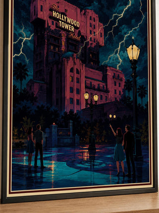 Hollywood Tower Hotel Vintage Travel Poster