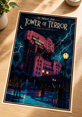 Hollywood Tower Hotel Vintage Travel Poster