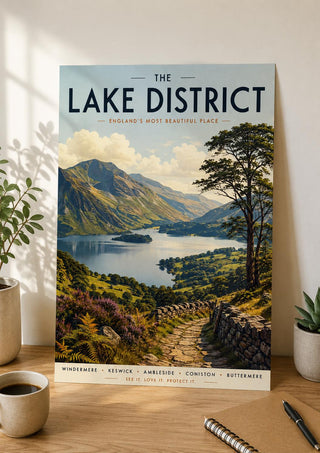 Lake District Travel Poster, Vintage Windermere