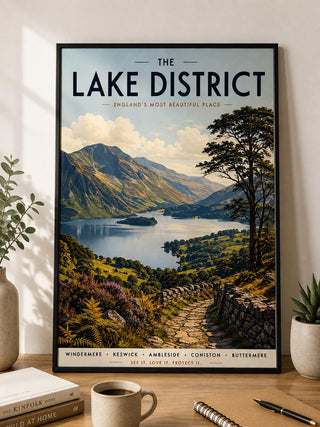 Lake District Travel Poster, Vintage Windermere
