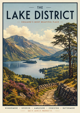 Lake District Travel Poster, Vintage Windermere