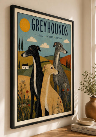 Greyhound Wall Art Print, Simple Folk Art Dog Poster