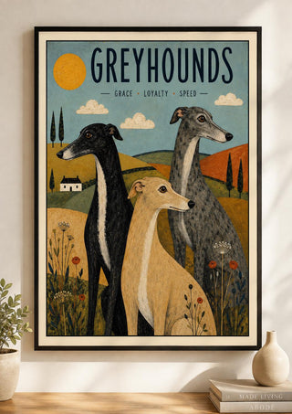 Greyhound Wall Art Print, Simple Folk Art Dog Poster