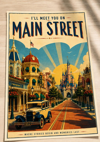 Disneyland Paris, I'll Meet You on Main Street Print, Theme Park Travel Poster