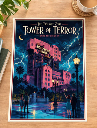 Hollywood Tower Hotel Vintage Travel Poster