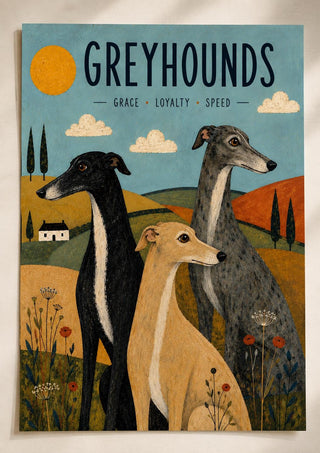 Greyhound Wall Art Print, Simple Folk Art Dog Poster