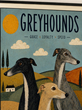Greyhound Wall Art Print, Simple Folk Art Dog Poster