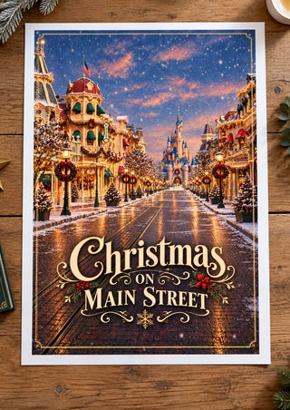 Christmas on Main Street Print, Magical Disneyland Poster