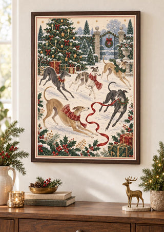 Greyhound Christmas Print, Festive Dog Wall Art