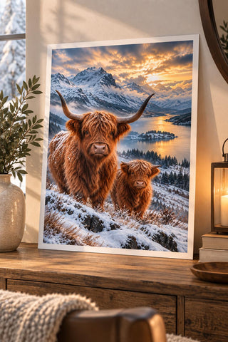 Highland Cow Print, Winter Wall Art